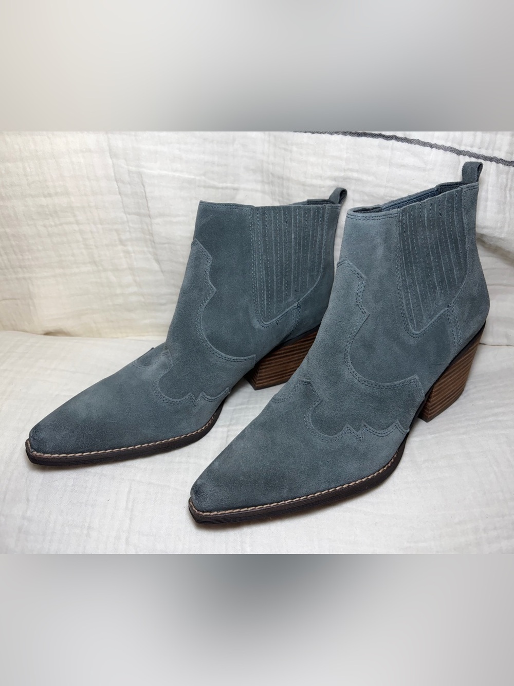Sam Edelman Winona Western Blue Suede Ankle Booties 9.5